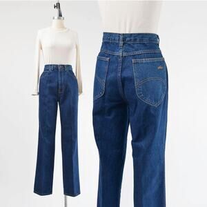 Vintage 80s Dark Wash Jeans Chic Denim High Waist Slim Fit Straight Leg Jeans M